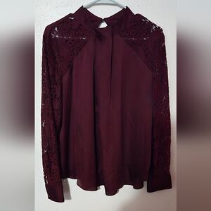 Worthington Deep Burgundy Lace Blouse – Office-Ready | Free Shipping